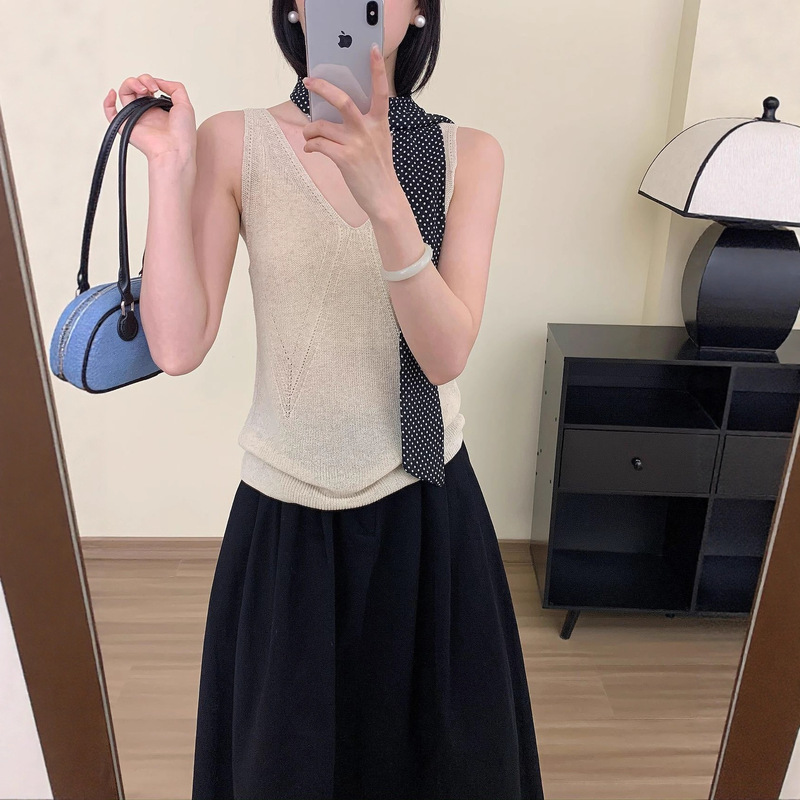 [Customized Processing] Women's Silk Knitwear, Tencel Linen Tank Top, Cool Silk Camisole, Thin and Refreshing Top