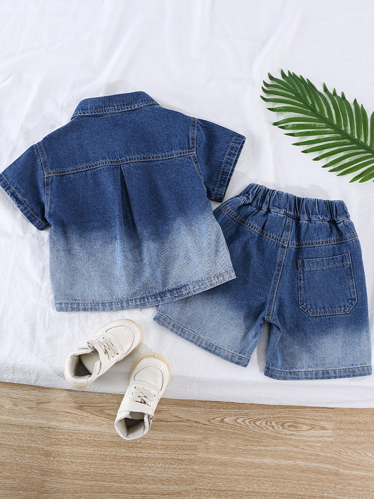 5291 Traje de verano para niños Camisa de manga corta de mezclilla degradada Ropa para niños Ropa hermosa Traje delgado de dos piezas para niños