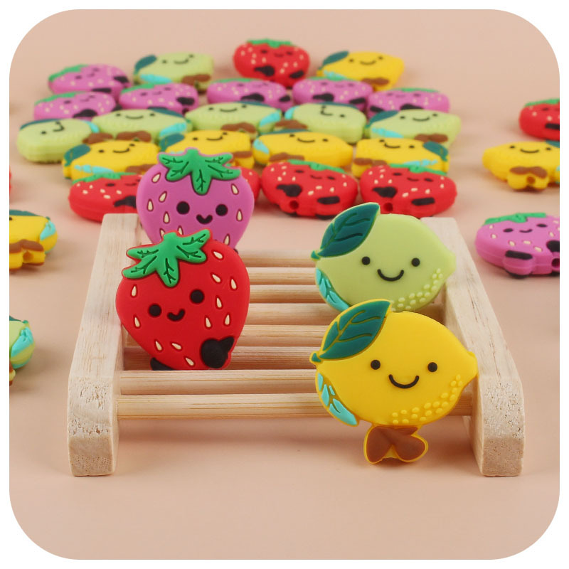 Fábrica directa de calidad alimentaria de silicona fruta fresa limón mordedor perlas DIY accesorios de la joyería bebé molar perlas