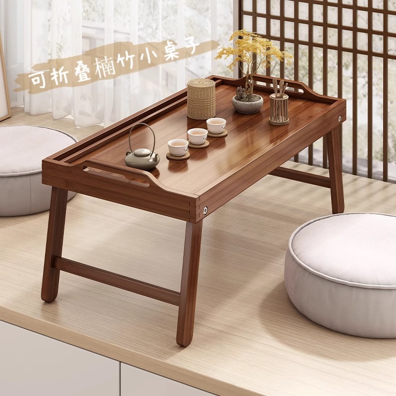 Tabla de té de ventana flotante, tabla de té de tatami plegable, tabla de té de bambú del dormitorio, escritorio de estudio en la cama, mesa baja