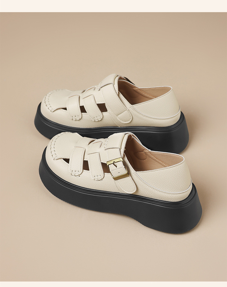 Sandal nữ đế dày phong cách La Mã, quai dệt kiểu Pháp cổ điển — AB16FP mét đen chi tiết 18