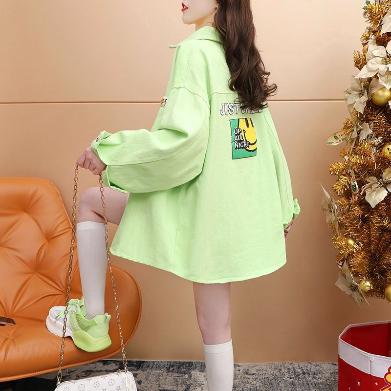 2025 Spring and Autumn Thin Korean Style Candy Color Western Style Loose Polo Collar Long Sleeve Shirt Top Jacket