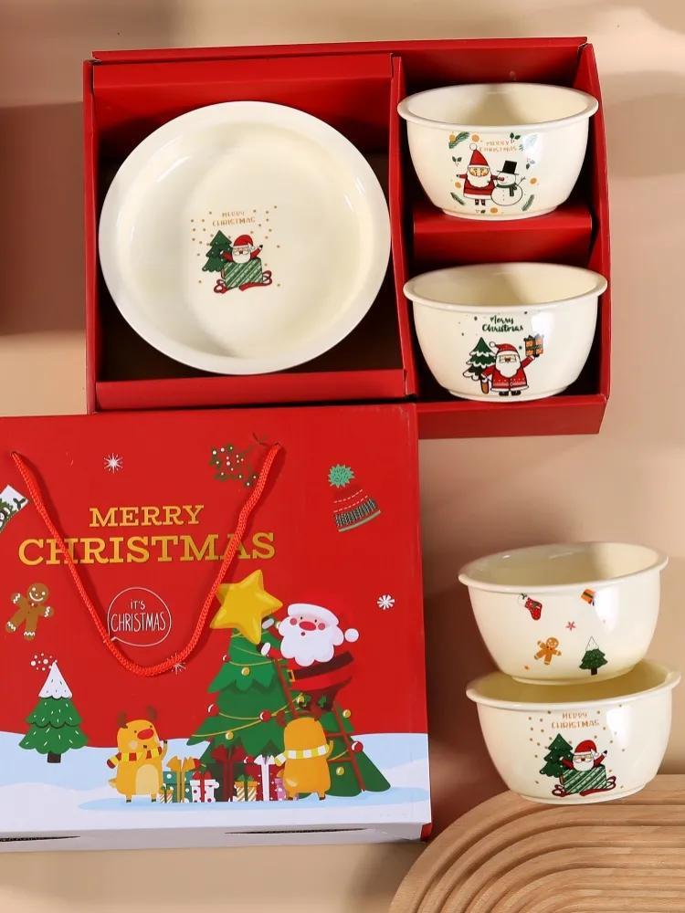 Cerámica de Navidad regalos platos de cerámica creativos conjuntos de platos de cerámica regalos de impresión de logotipo bol