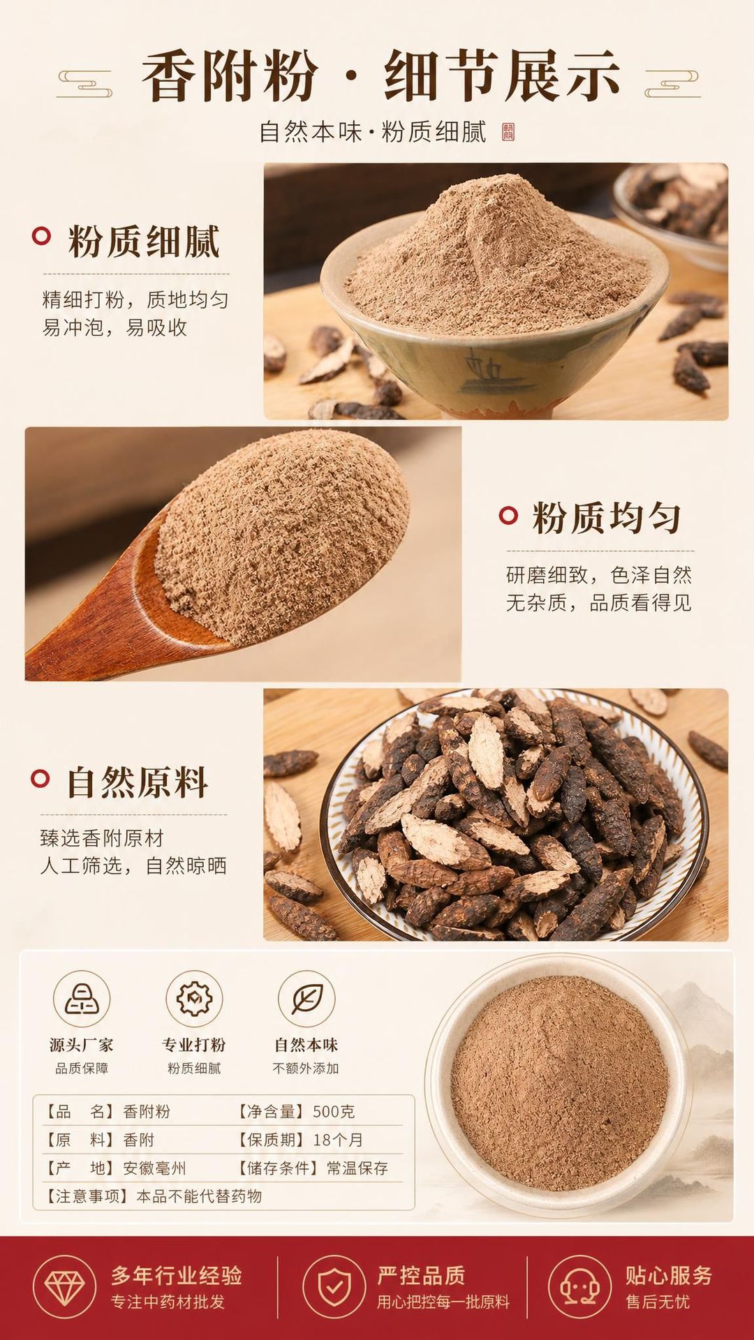 Xiang Fu Powder (Cyperus rotundus) — Dried Rhizome Botanical Powder, 500g overview