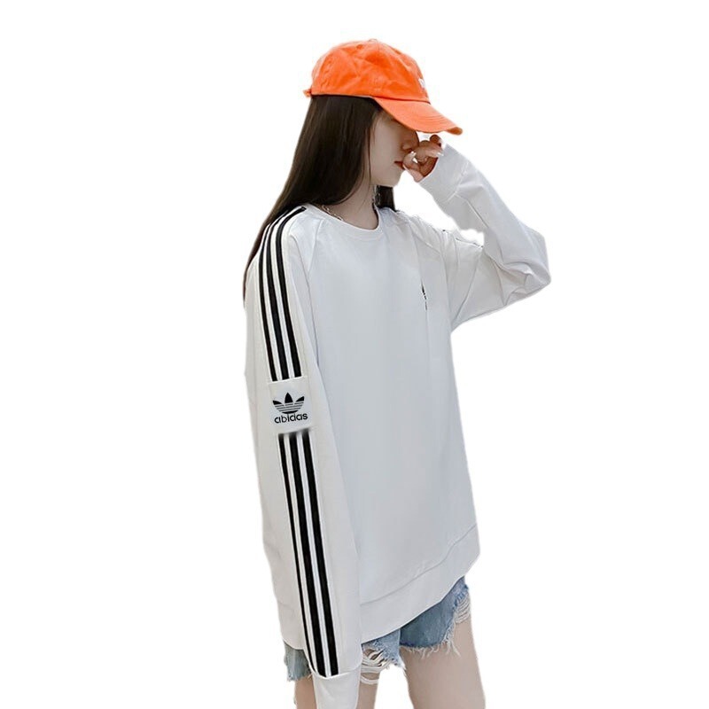 刺绣绣花标情侣卫衣男女同款三条杠套头宽松三叶草小众休闲上衣|undefined