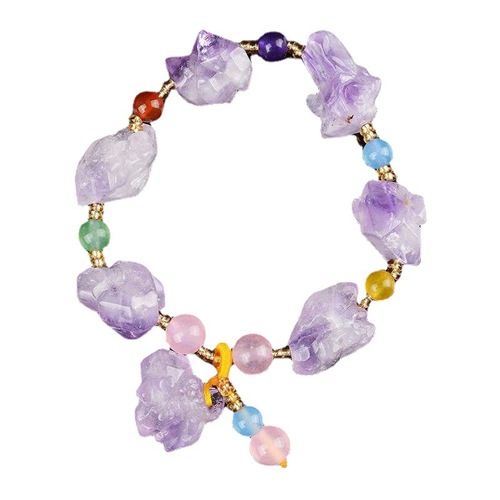 Natural Amethyst Bead Bracelet Single Loop Women's Jewelry Pendant Lavender Color Original Stone Crush Pendant Wholesale