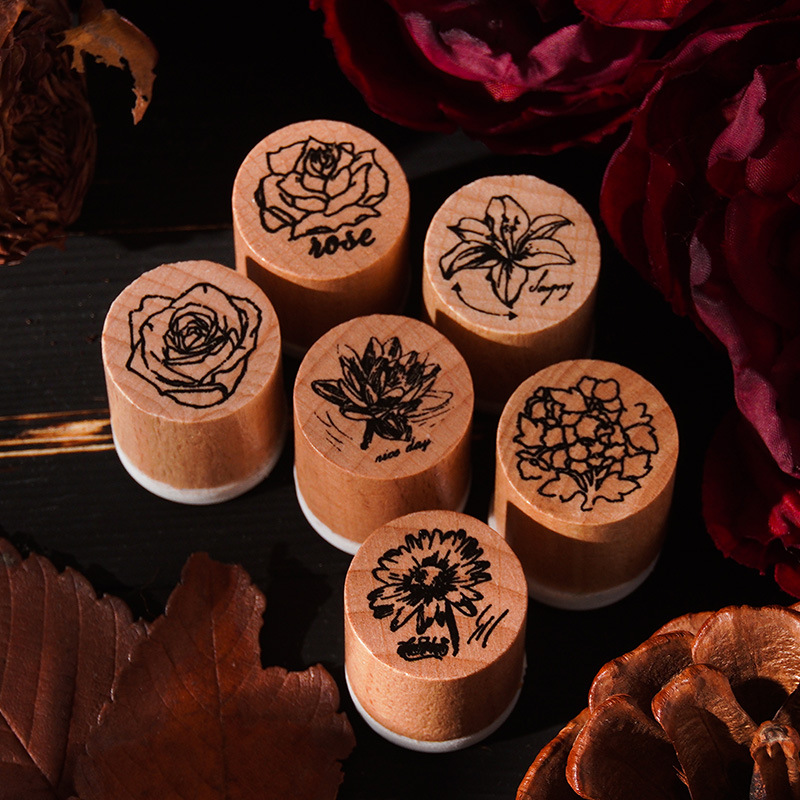 Silent Luxury Time Sello de mano de madera Sello de goma de haya transfronterizo Sello de mano retro Diy Sello de madera creativo