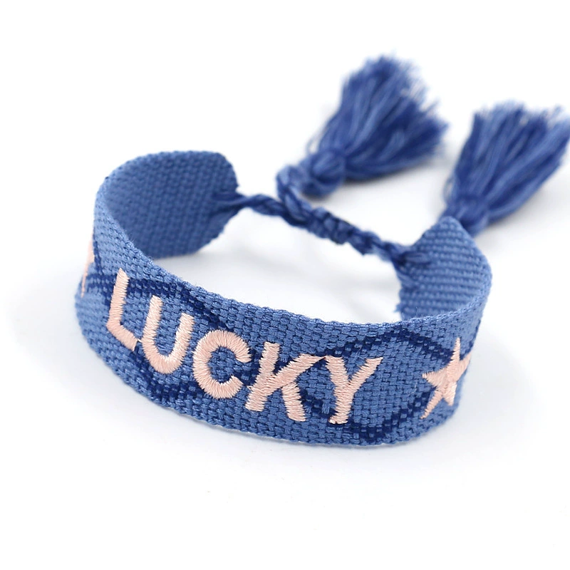 handmade woven bracelet, polyester, embroidered letters with tassels, adjustable (love)
