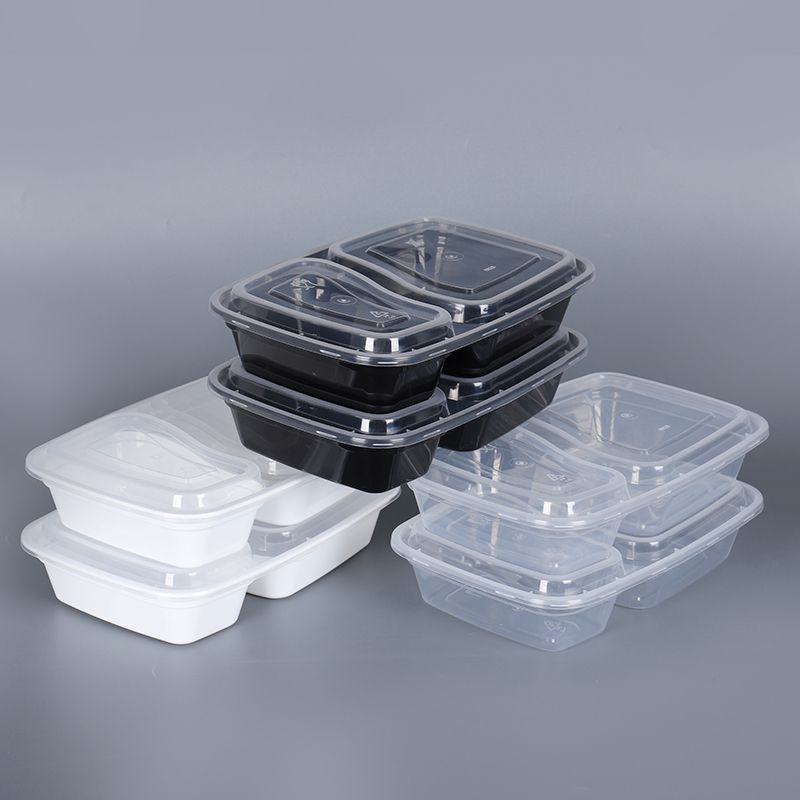 跨境美式6828两格分隔餐盒 一次性快餐饭盒 外卖打包饭盒塑料便当
