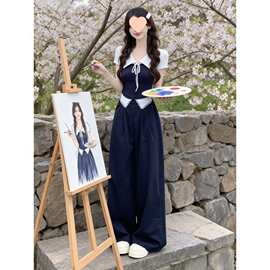 韩系绝美穿搭一整套短袖t恤女2026新款夏季高腰休闲阔腿裤两件套