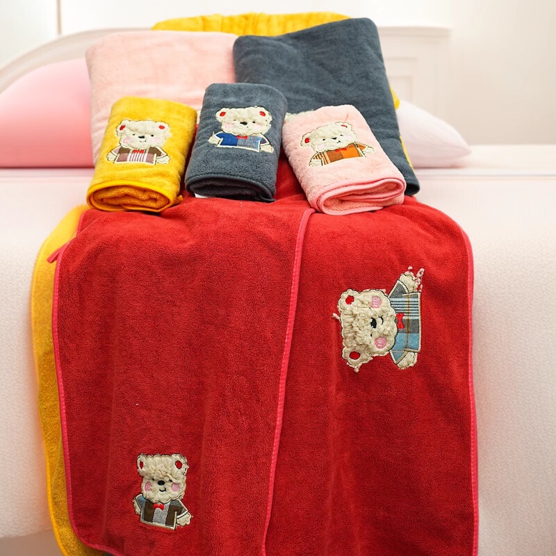 Cross-Border Three-Dimensional Jacquard Towel Set, Cute Cartoon Bear Face Towel, Kindergarten Children's Face Towel, Not Easy to Shed Lint
