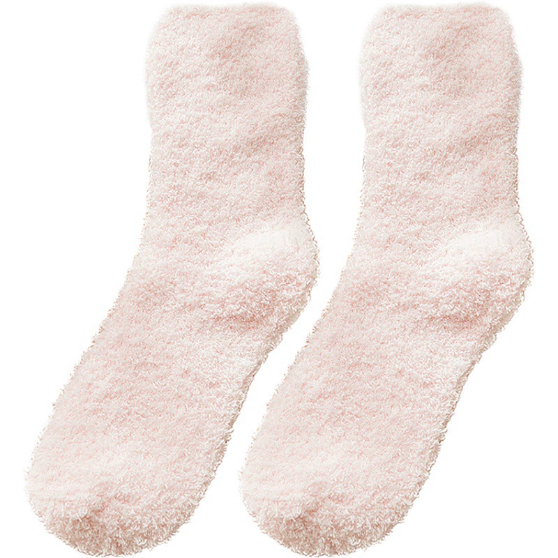 Осенне-зимние толстые женские носки из кораллового флиса, наполовину бархатные домашние напольные носки Terry Moon, теплые однотонные теплые носки для ног