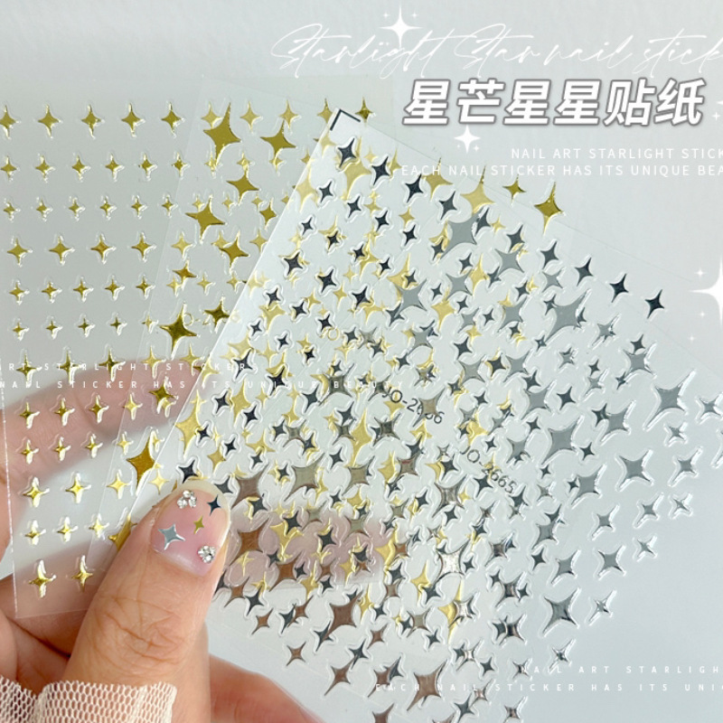 Four-Pointed Star Nail Art Stickers, Gold and Silver Stars, Black and White Star Designs, Adhesive-Backed Decals, Cross-Border Popular Nail Stickers Four-Pointed Star Nail Art Stickers, Gold and Silver Stars, Black and White Star Designs, Adhesive-Backed Decals, Cross-Border Popular Nail Stickers