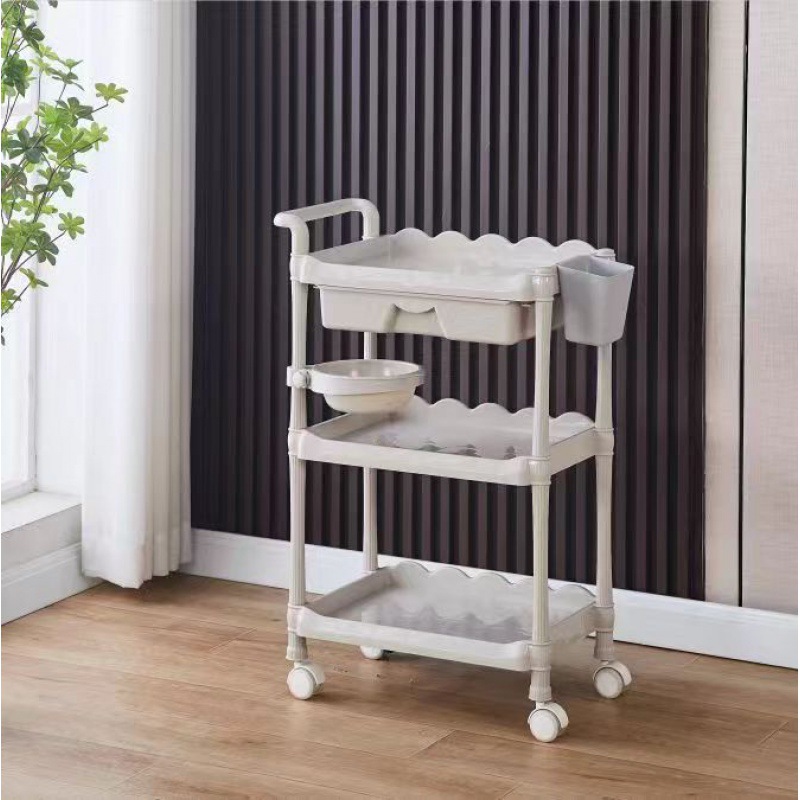 Salón de belleza carro especial gestión de la piel móvil de mano empuje estante de almacenamiento de plástico cuidado instrumento mano herramienta de empuje Coche