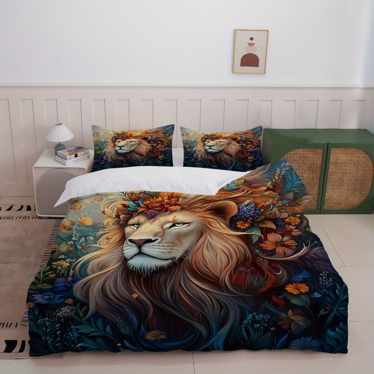 TEMU / JIT textil doméstico molido impresión digital ropa de cama kit león patrón creativo fuente fábrica