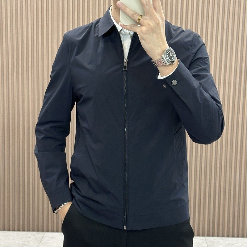 2026 Spring and Autumn Business Casual Jacket, Solid Color, Turn-Down Collar, Fashionable Men's Versatile Slim-Fit Jacket for Autumn
