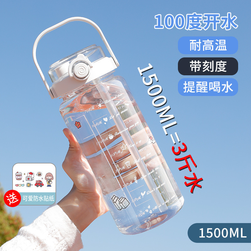 容量水杯带吸管刻度2000ml运动军训耐高温水壶男女便携塑料杯|undefined