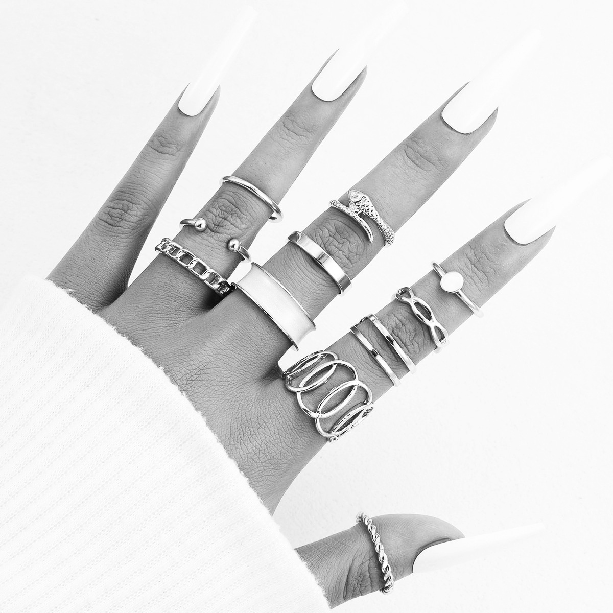 nieuwe slang ring open multi-gewricht armband pak 11-delige set vrouwelijke wikkel geometrische ring_voghion.com