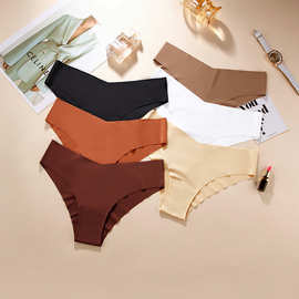 欧美冰丝无痕内裤女士低腰大码三角裤纯棉裆透气提臀女生运动内裤