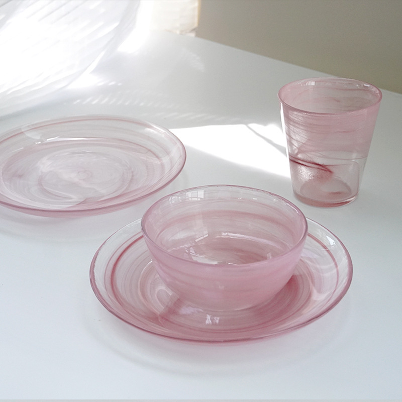 High-Quality Colorful Glass Cups and Bowls for Home Use, Tea Cups, Milk Cups, Drinking Cups, High-Temperature Resistant Salad Bowls, Breakfast Bowls