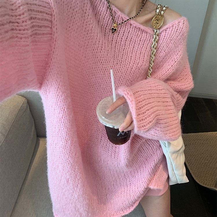 French Lazy Style Sweater with Rolled Edges, Long-Sleeved Pullover Sweater for Women, Autumn and Winter New Design, Loose Knitted Sweater