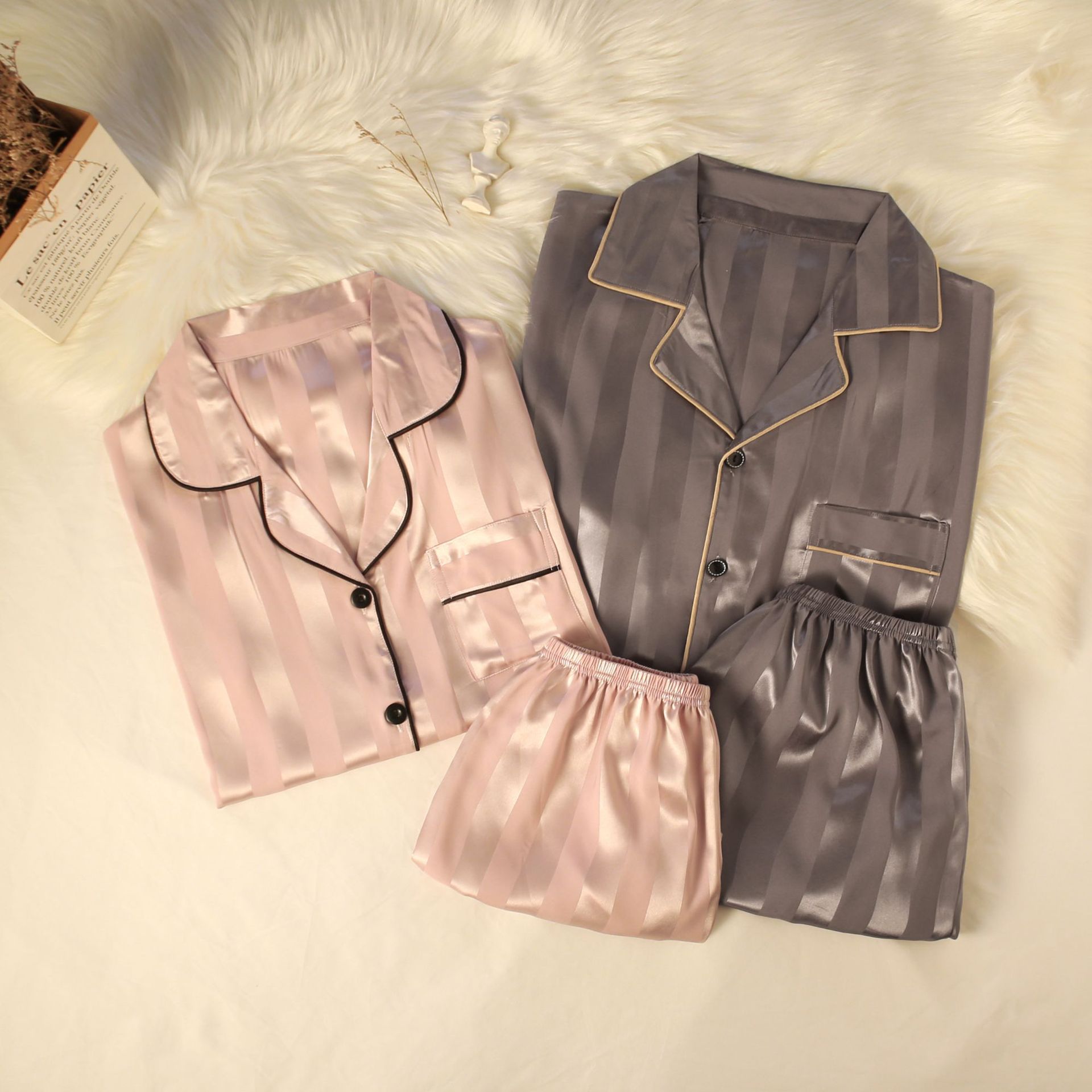 Pijamas de Pareja al por Mayor para Mujer, Estilo Internet Celebrity, Verano, Seda Helada, Manga Corta, Talla Grande para Hombre, Nuevo Modelo 2025, Imitación de Seda, Ropa de Estar en Casa