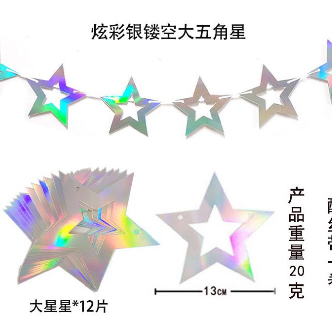 Estrella de pentacos hueca feliz cumpleaños estrellas de dibujo de flores pared espejo de decoración festiva prop fiestas de dibujo de banderas