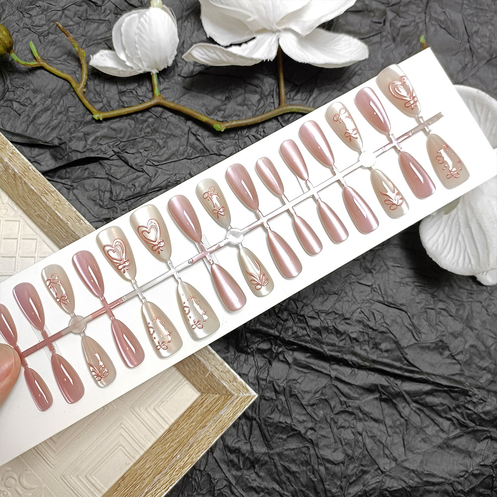 Parche de uñas en forma de almendra simple, ojos de gato tridimensionales, uñas cortas, 30 piezas, uñas prefabricadas image 3