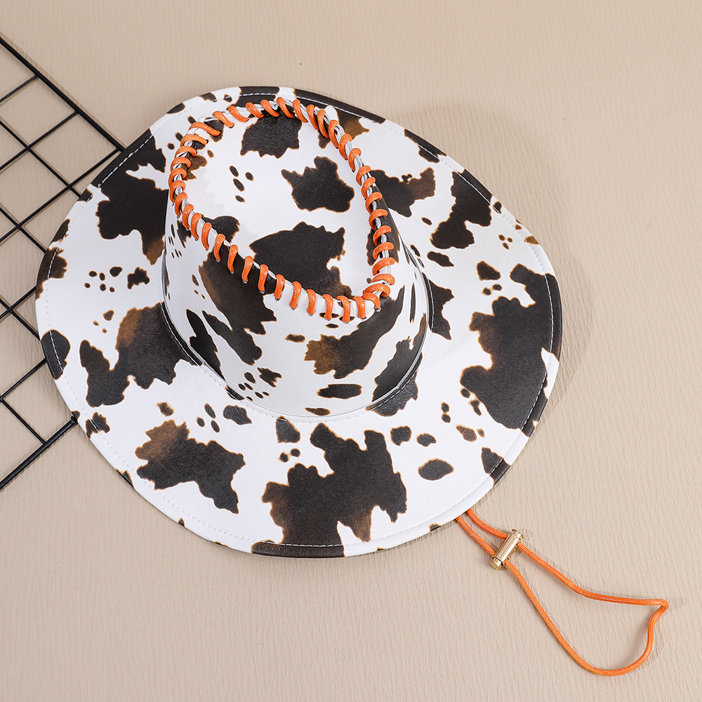 Nicho de cuero de vaca patrón occidental sombrero de vaquero americano retro vacaciones al aire libre sombrero para el sol