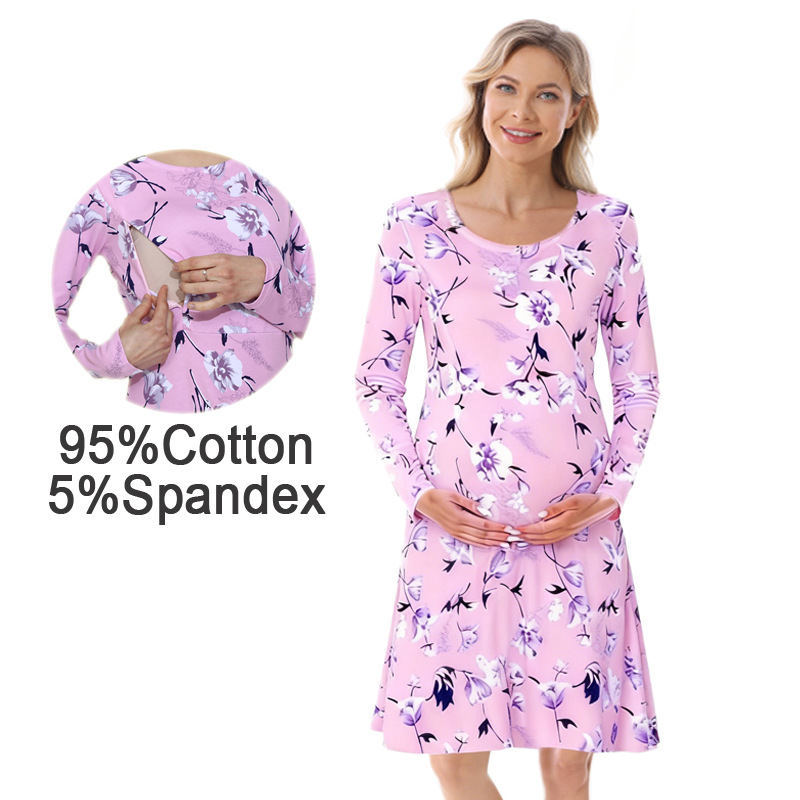 Bestseller Autumn Winter Round Neck Postpartum Outer Wear Nursing Fashion High Waist Casual Maternity Dress Plus Size ALYCExiyuebaobao_voghion.com