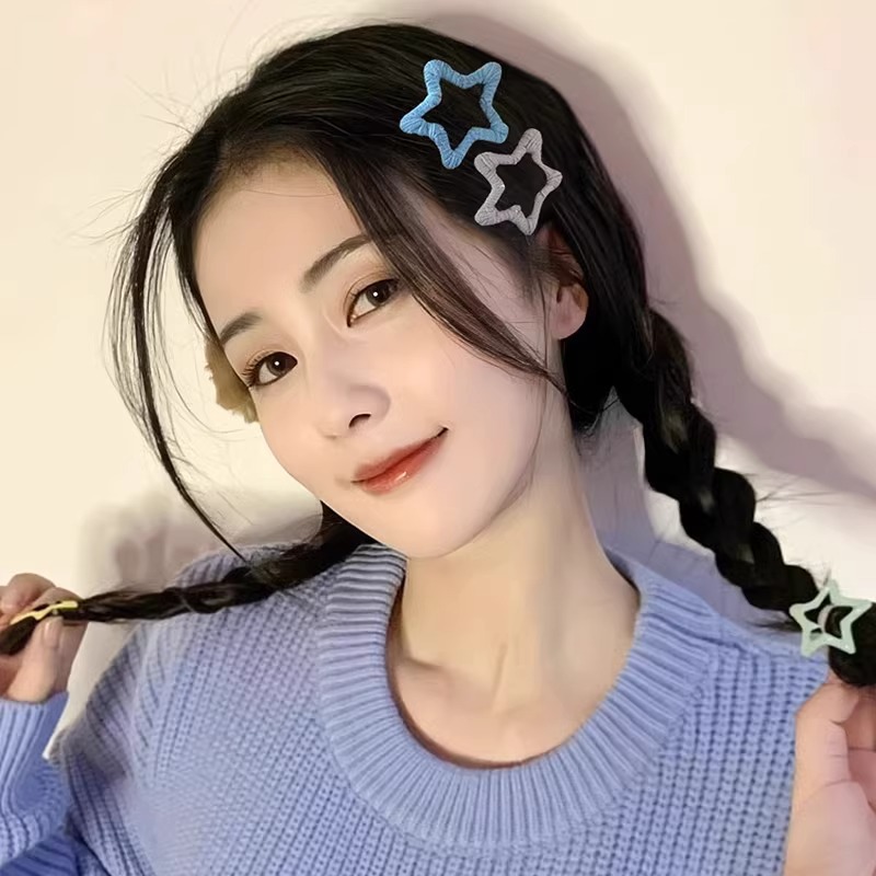 小紅書秋冬毛線五角星髮夾女 星星發卡y2k多巴胺側邊夾碎發bb夾子