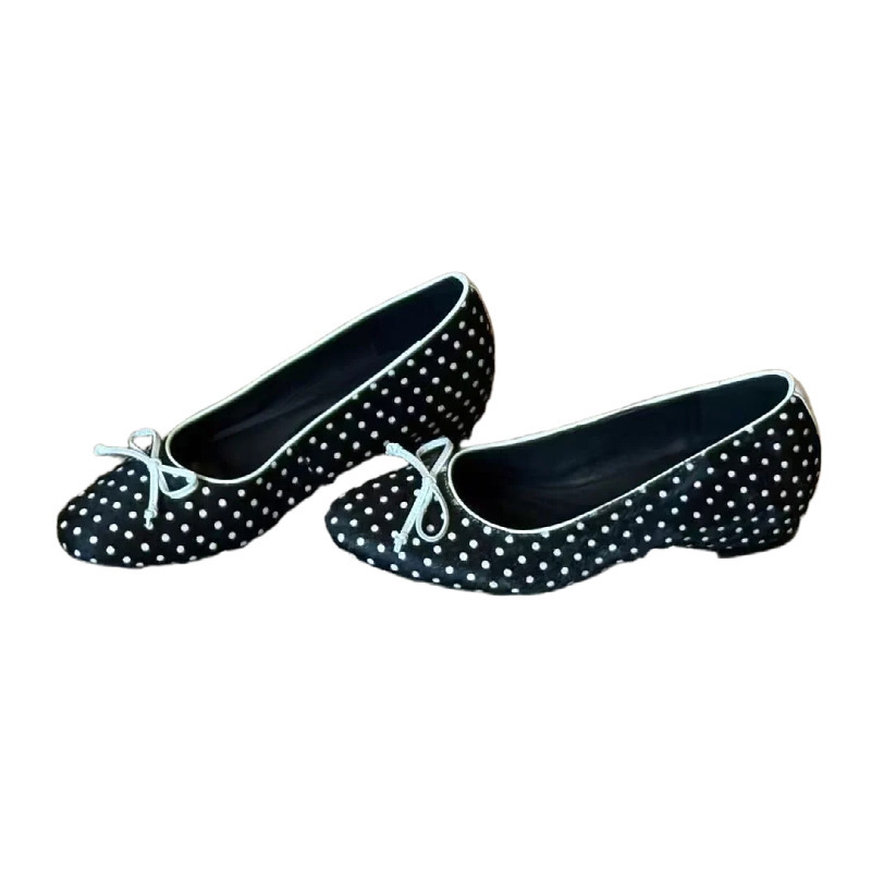 Redonda cabeza retro arco francés superficial altura zapatos de mujer zapatos de ballet de punto de onda universal