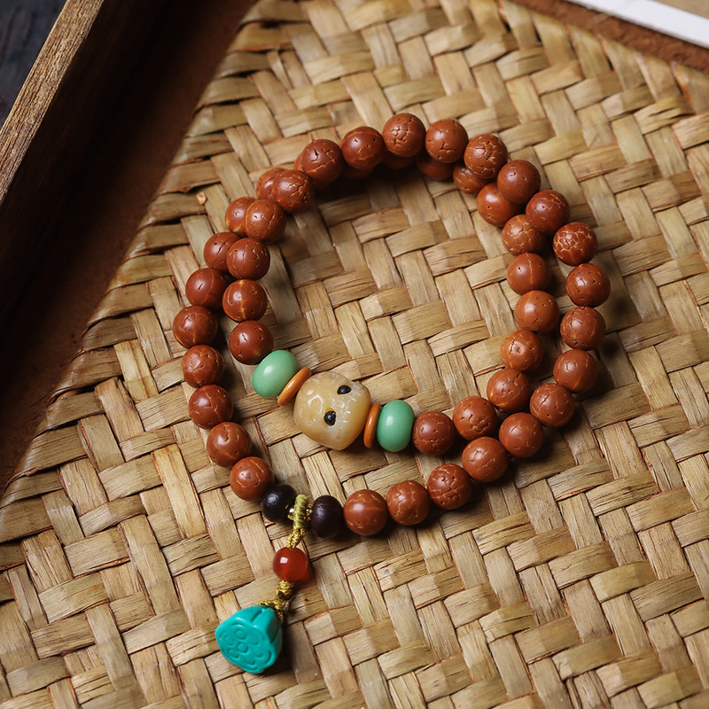 Seiko Nepal Toothless Rudraksha Round Polished with White Jade a Dai Lotus Accessories Women's Buddha Bead Bracelet