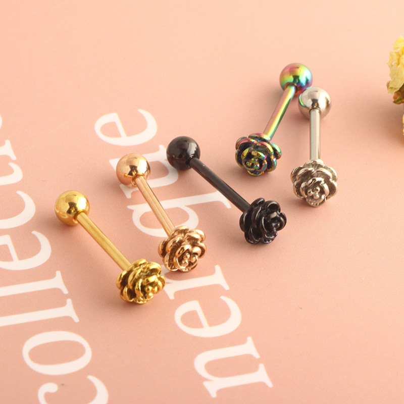 Retro Flower Stainless Steel Plating Tongue Nail 1 Piece