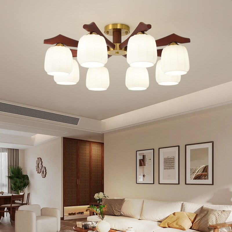 Nueva sensación de candelabro de estilo chino sala de estar madera sólida lámpara de comedor medieval lámpara de nuez dormitorio de melocotón retro estilo antiguo latón alto