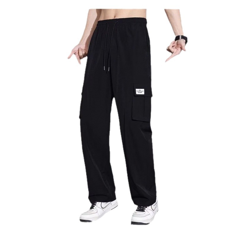 Pantalones personalizados de moda americana sueltos de hielo para niños rectos de piernas casuales de verano delgados pantalones de trabajo
