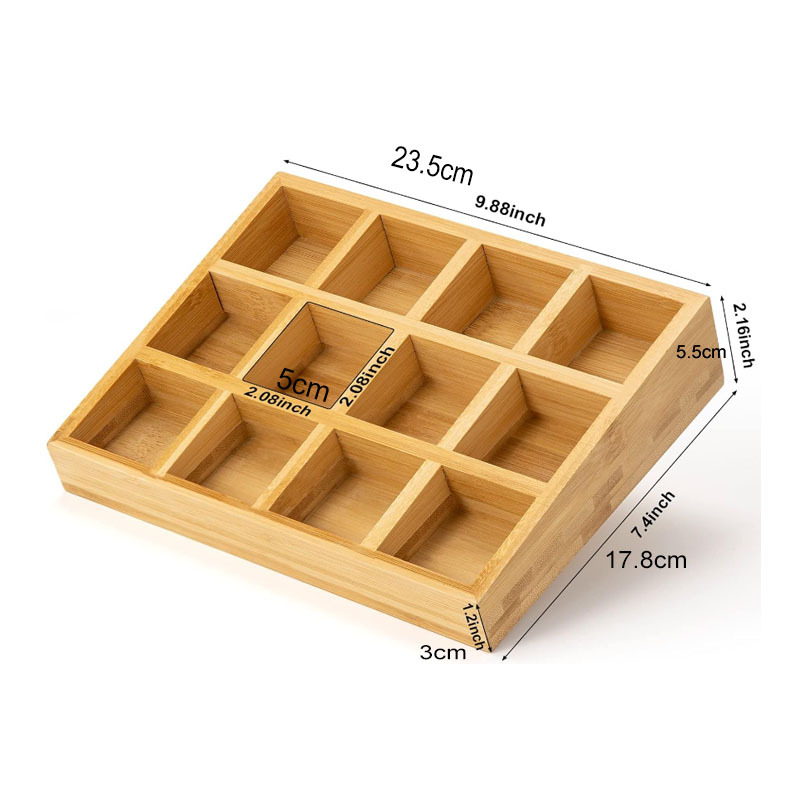 Estante de condimento de bambú y madera caja de especias de escritorio 12 caja de acabado de cuadrícula caja de partición de especias caja de almacenamiento de condimentos