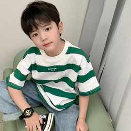 童装条纹半袖衫新款百搭宝宝上衣夏儿童t恤男童夏季短袖纯棉韩版