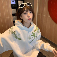 国潮牌新中式花卉刺绣连帽卫衣女2025新款秋冬小众设计感加绒上衣