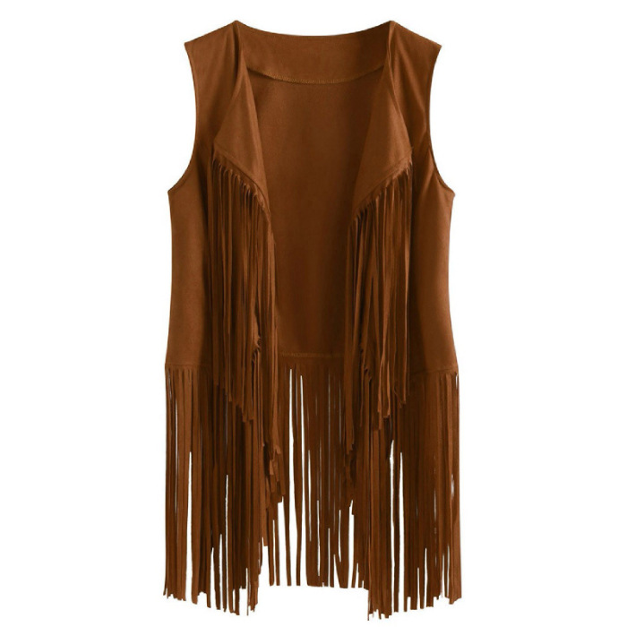 AliExpress Europeo y Americano popular borla abrigo de las mujeres de piel de venado de terciopelo sin hebilla de mediados de longitud chaleco abrigo image 11