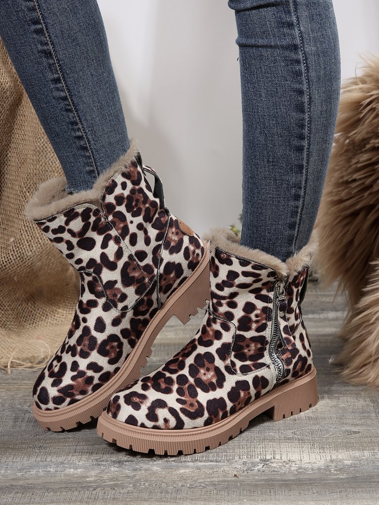 Big size snow boots women's new autumn and winter leopard print tube plus cashmere warm cotton boots_voghion.com
