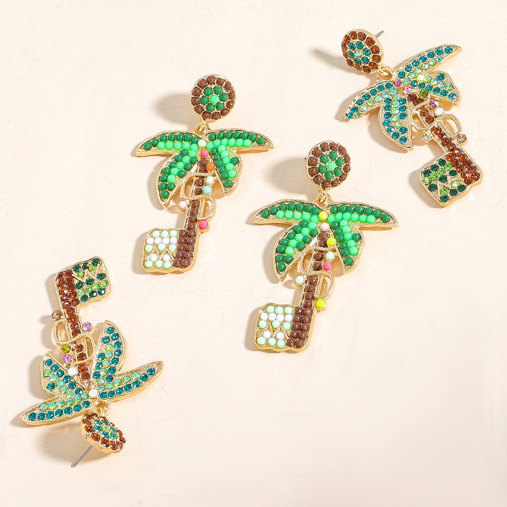 European forest coconut tree creative plant earrings alloy diamond shiny accessories earringspicture10