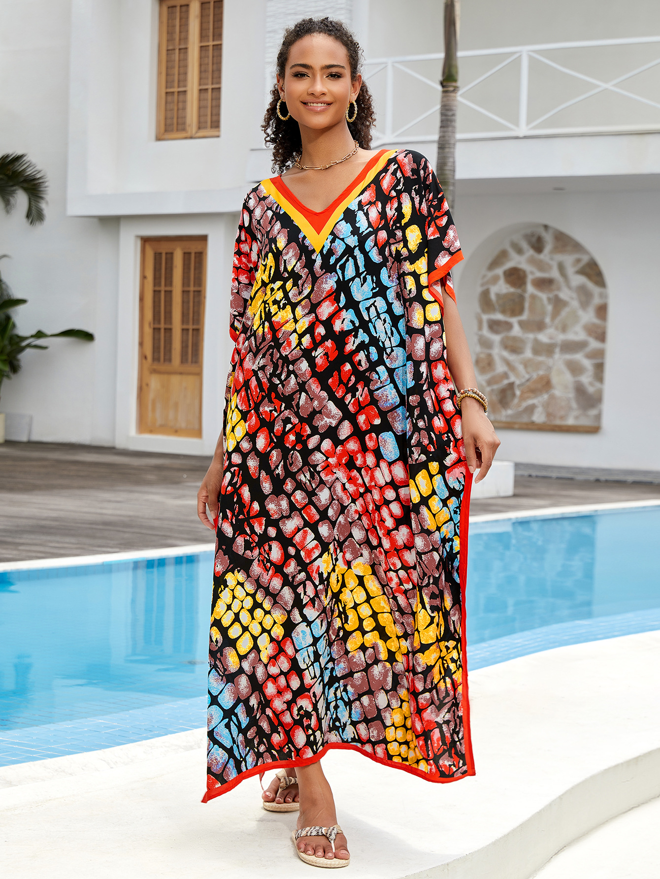 Camiseta de playa de algodón impresa suelta vestido de vacaciones bikini camiseta protector solar bañador abrigo buñuelo AT560