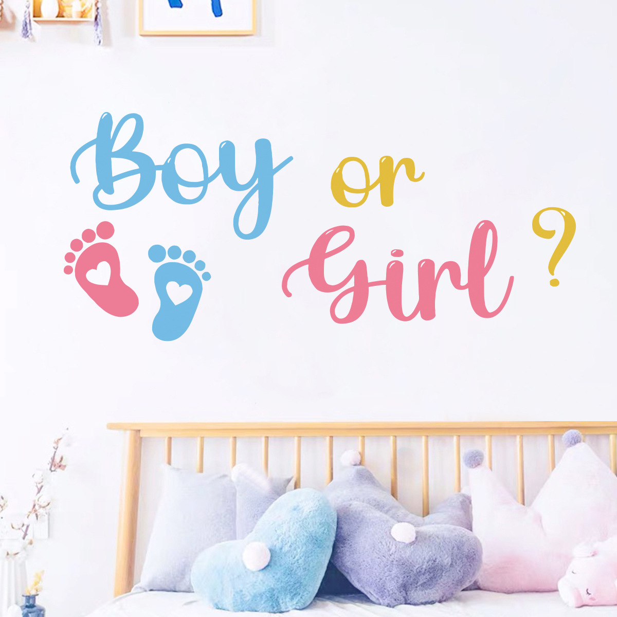 男孩女孩英文标语墙贴纸卧室性别揭示派对装饰背景墙装饰自粘贴画