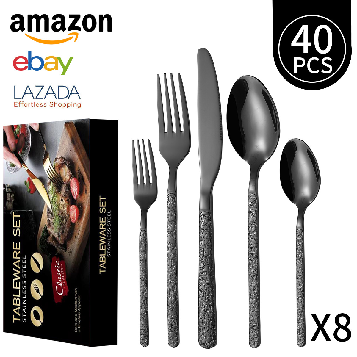 블랙 40 피스 세트/8 명