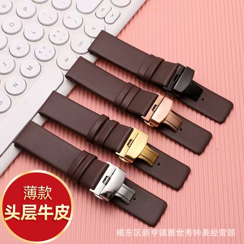 in stock wholesale ultra-thin first layer calfskin soft watch strap men's and women's plain strap leather watch chain accessories