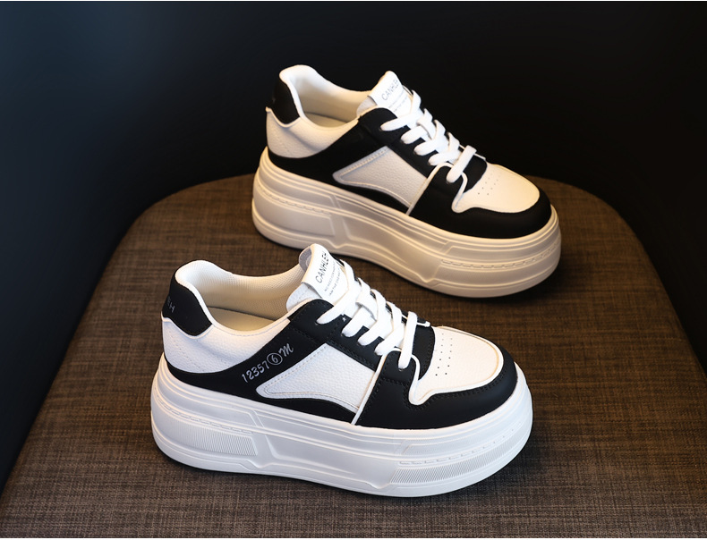 Giày sneaker nữ đế dày platform tăng chiều cao 8 cm phong cách casual — đen chi tiết 5