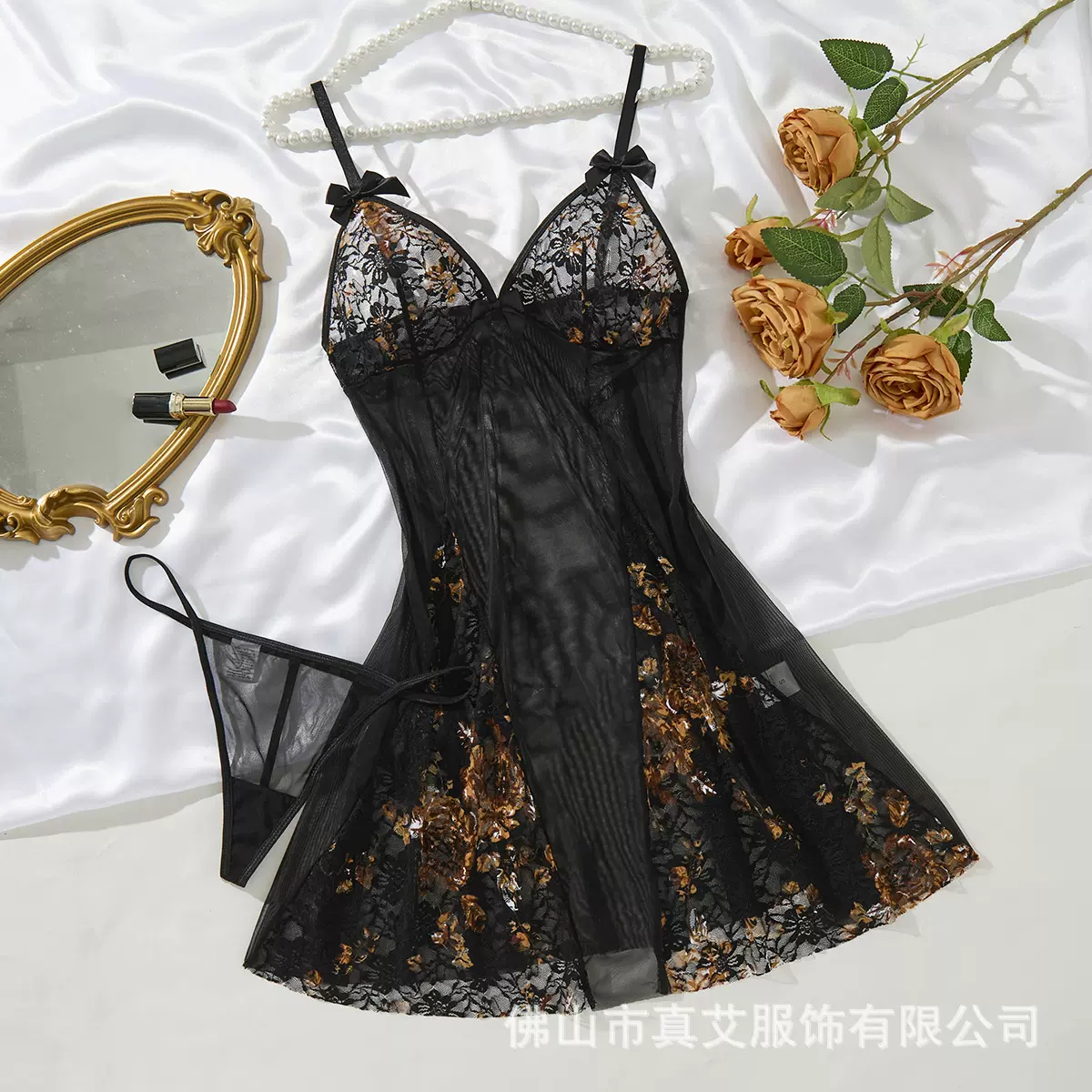 少女性感情趣睡衣超薄透视蕾丝网纱诱惑深V露背吊带睡裙魅惑71