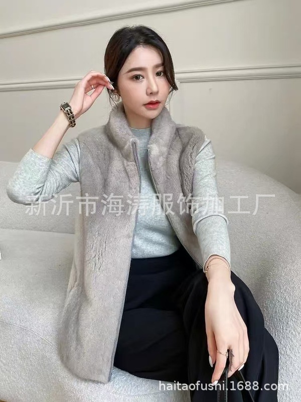 欧美秋冬新款仿水貂毛马甲女韩版立领拉链皮草背心|undefined