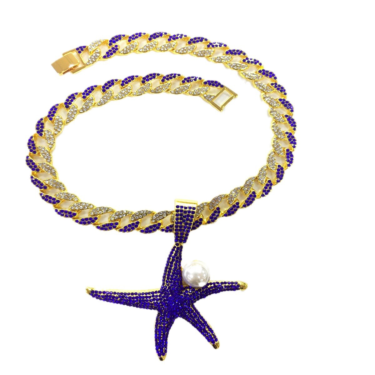 Environmentally friendly alloy personalized full diamond marine organism starfish watch buckle Cuban necklace jewelry_voghion.com
